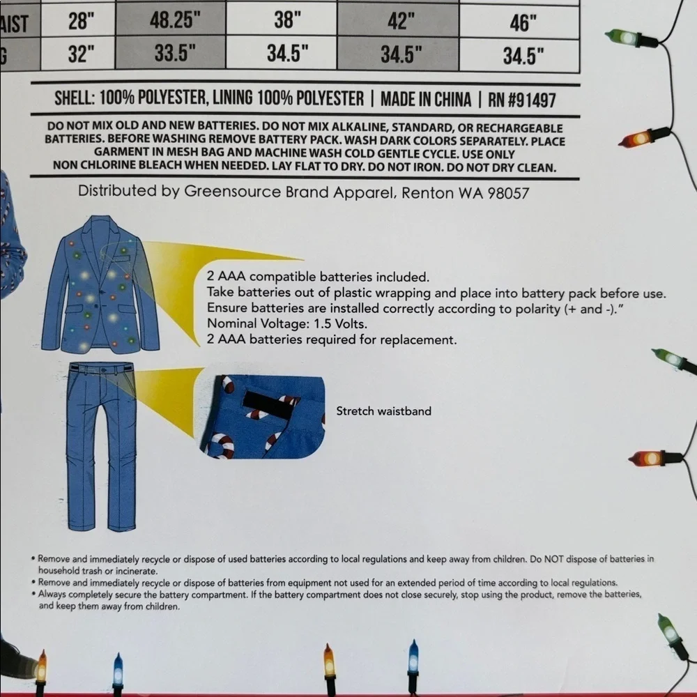 Brand New Dec 25th Men's Holiday 3-Piece LED Light Up Suit Set Christmas Blue